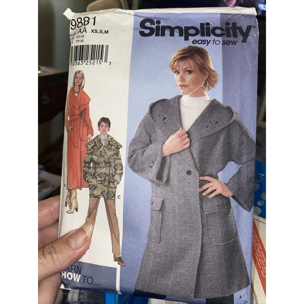 Simplicity 9881 Wrap Coat Jacket Sewing Pattern Size XS-M Hooded Cut Complete